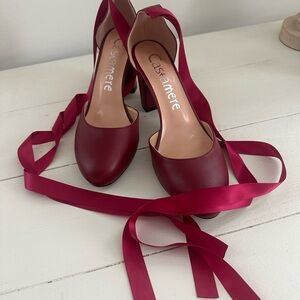 Burgundy Heels with Ribbon Accent
